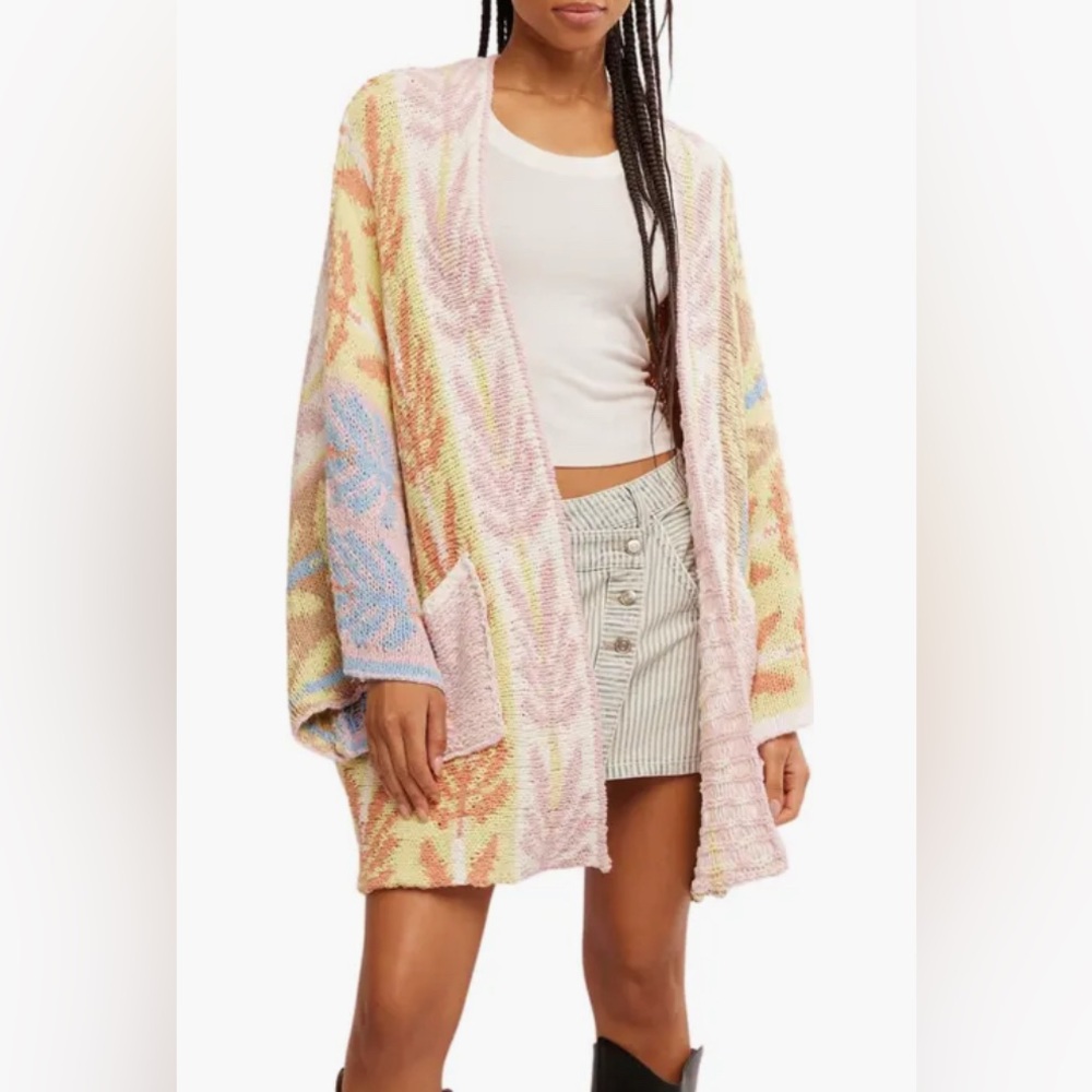 Free People Mallorca Oversized Open Front Cardigan in Spring Breeze